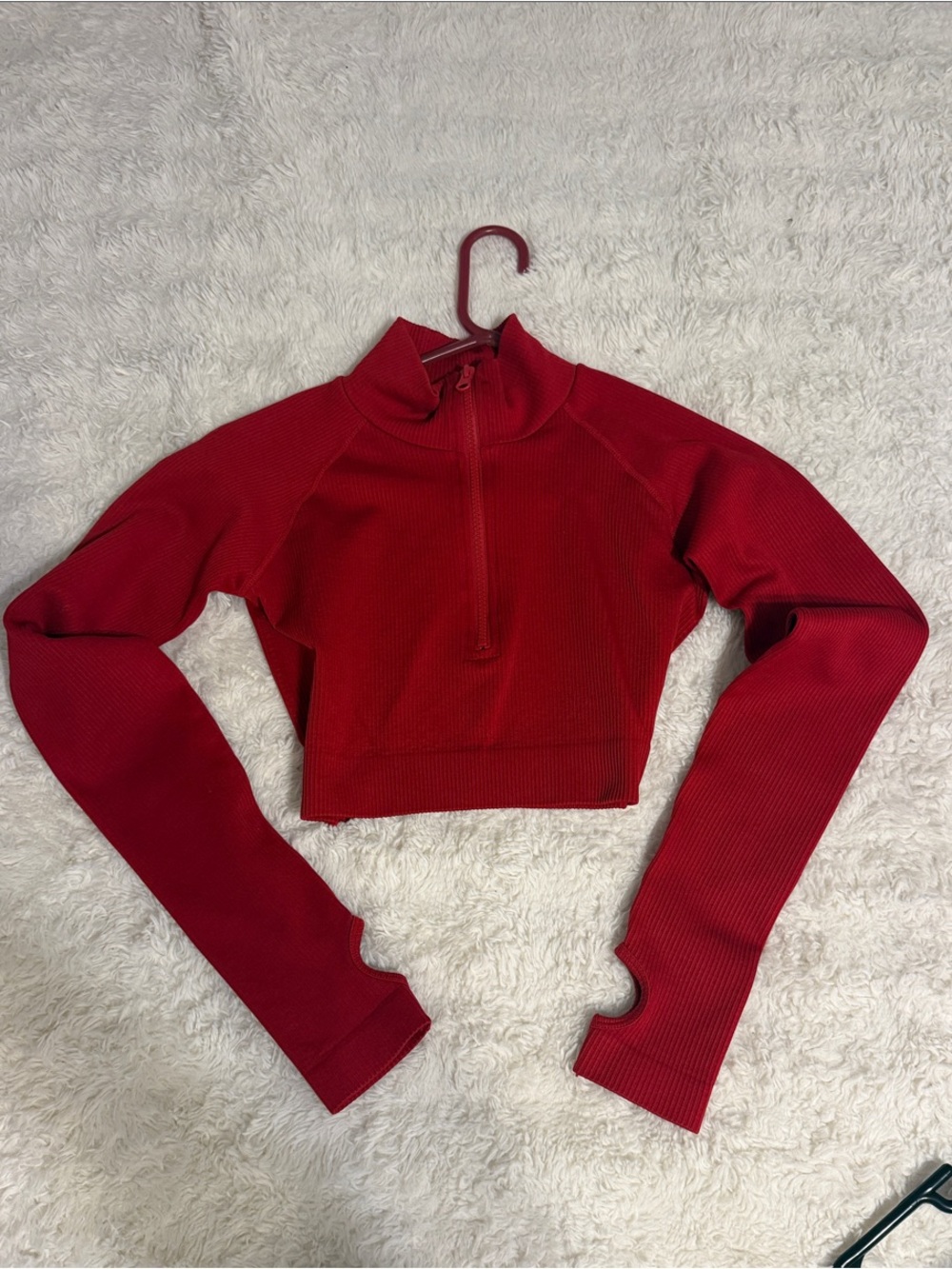 Forever 21 Red Zip-Neck Ribbed Crop Top - Women